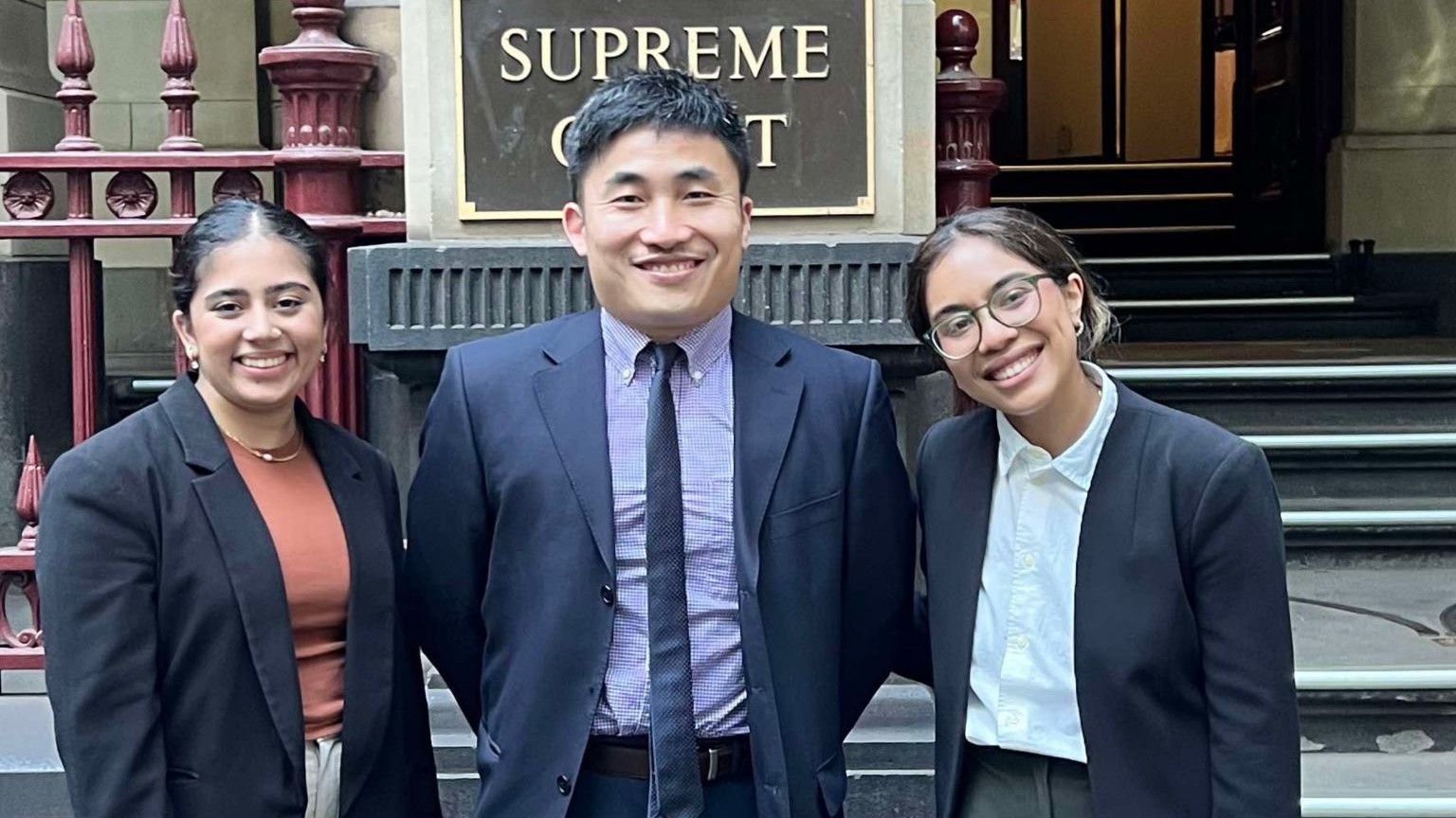 Image: L to R: Esha Serai, Bingshen Zhou, Joalin Lay
