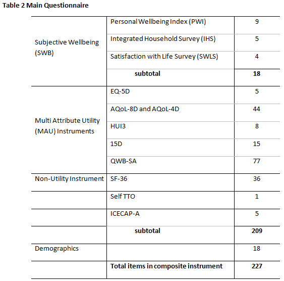 Main questionnaire