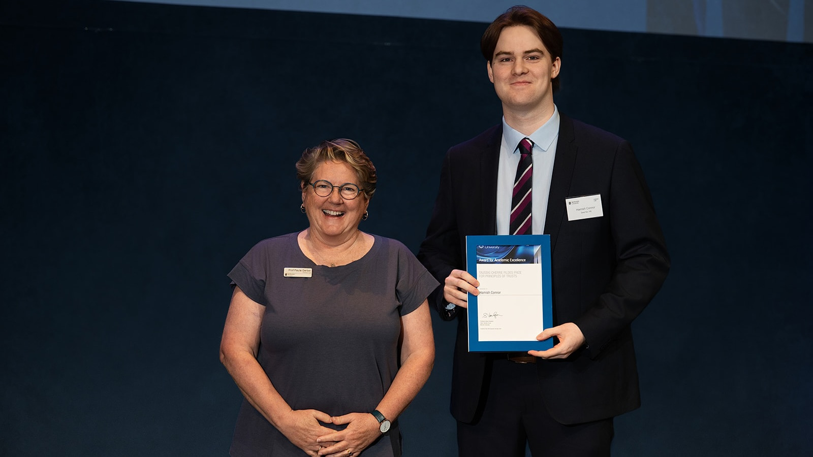 Professor Paula Gerber and Hamish Connor.