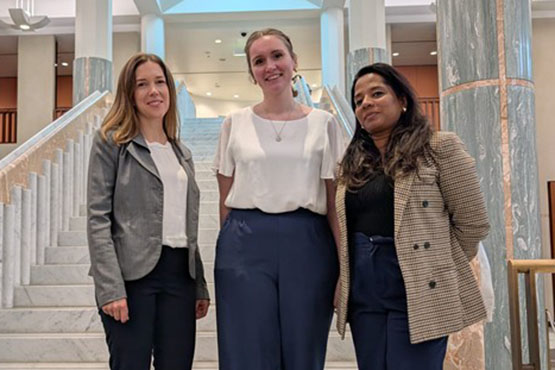 Monash BDI researchers attend 2026 Science Meets Parliament event (L-R) Dr Francesca Short, Dr Sarah Revitt-Mills, Dr Shani Amarasinghe.