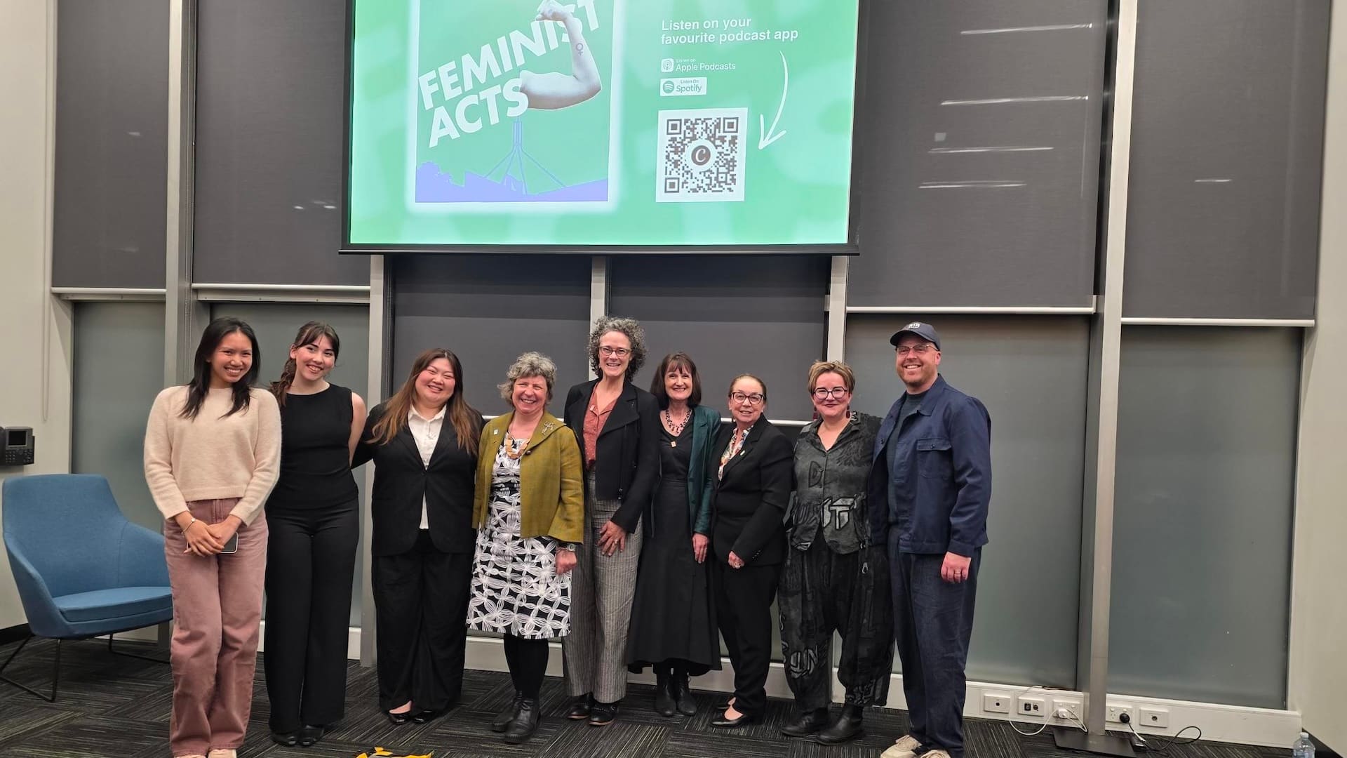 Monash Law students Anna, Phoebe and Laura, Associate Professor Becky Batagol, Professor Julie Debeljak, Associate Professor Tania Penovic, Kate Eastman SC, Professor Kate Seear and James Pattison.
