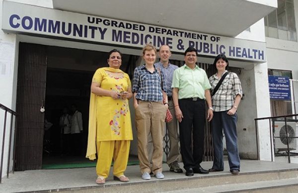 Dr Tori Oliver (2nd from left), Pete Lambert (3rd from left) and A/Prof Michelle McIntosh (far Right) with other stakeholders in India