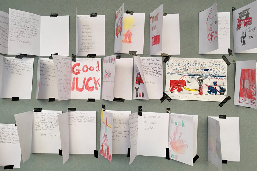 Messages of thanks and support from a fire-ravaged community. Messages of thanks and support from a fire-ravaged community.