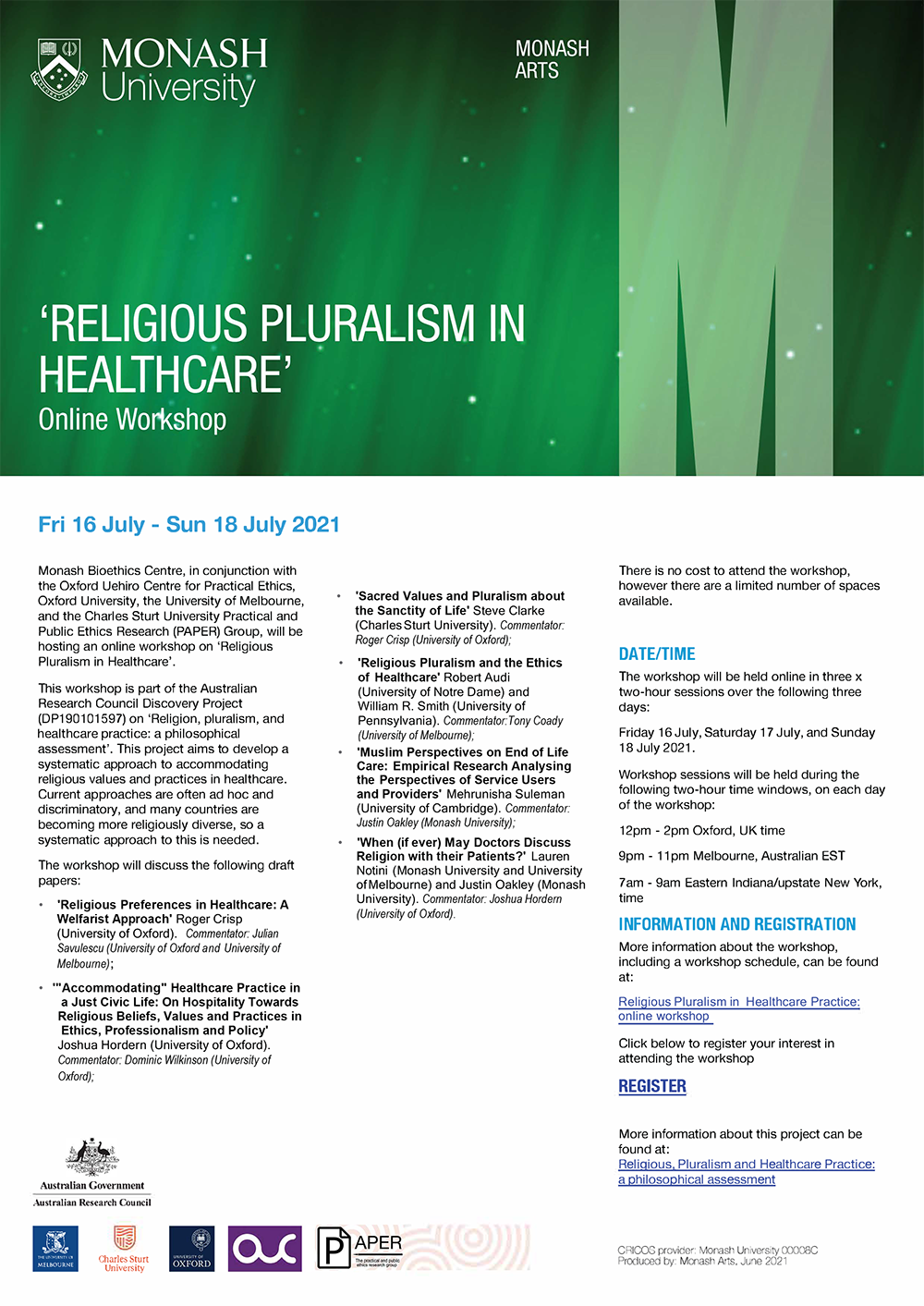 Flyer for workshop with details of time and workshops