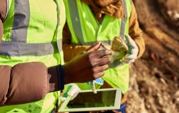 Hands holding mineral rock