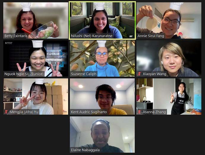 PIES students participate in a zoom dumpling making session