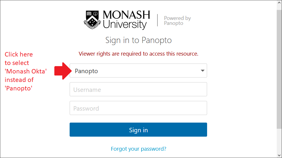 Screenshot of Panopto sign-in screen
