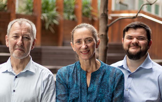 The MyDispense team: Keith Sewell, Senior Project Manager of Learning Technologies; Marian Costelloe, Faculty General Manager; Keenan Beaumont, Lead Software Developer.