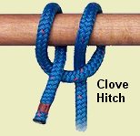 picture of a clove hitch knot with blue rope
