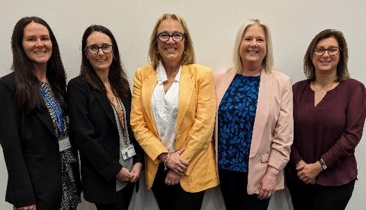 L-R: Dr Amy Winship, Associate Professor Karla Hutt, Ms Leslie Gilham, Ms Wendy Jenkins OAM, Dr Nicole Mifsud.