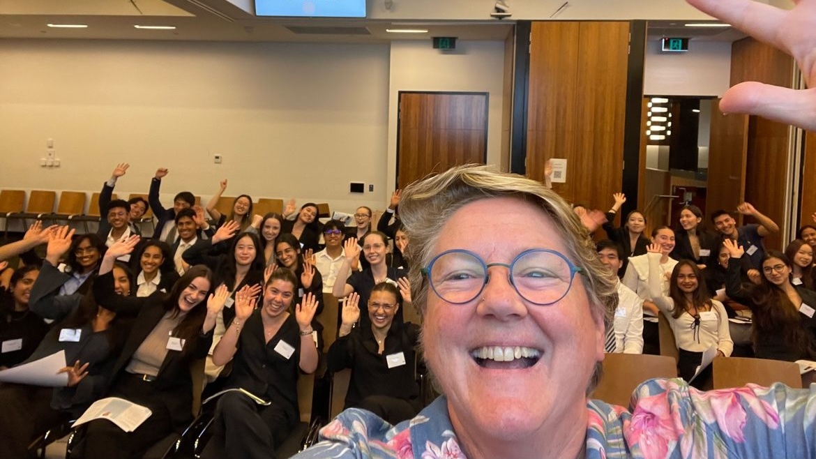 Prof Paula Gerber talking to 2023 LSS Leadership students