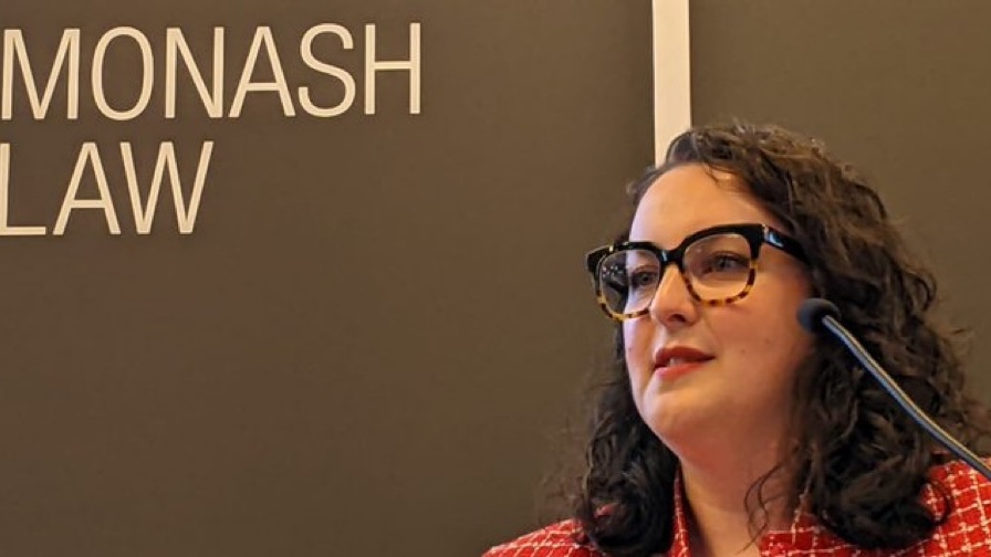 Alexandra Saltis, Monash Law alumna and Manager of Regulation and Compliance at Victorian Assisted Reproductive Treatment Authority (VARTA) speaking at the Data Justice in Genomics and Health conference.