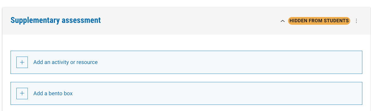 sup image of supplementary assessment section on the Assessment tab of the moodle template.