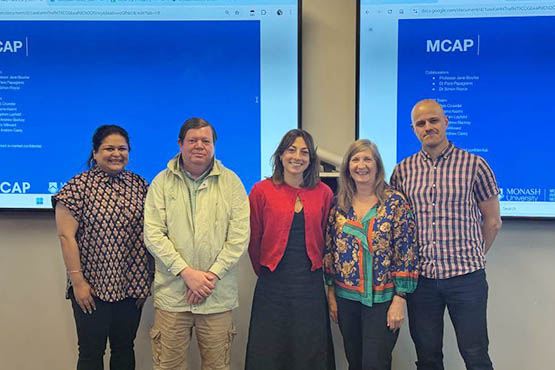 L-R: Shama Kazmi, MIME MCAP Project Manager, Dr Simon Royce, Dr Paris Papagianis, Professor Jane Bourke and Dr Andrew Carey, MIME Program Manager.