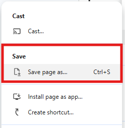 Image of the Save page as option in Chrome