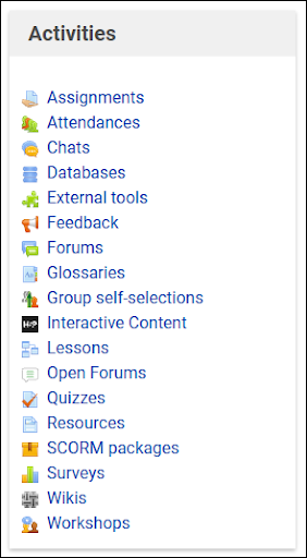 Image of activities block in Moodle