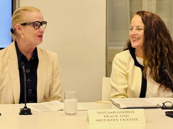 Llani (LJ) Kennealy and Eleanor Gordon representing Monash GPS and co-hosting the high-level launch