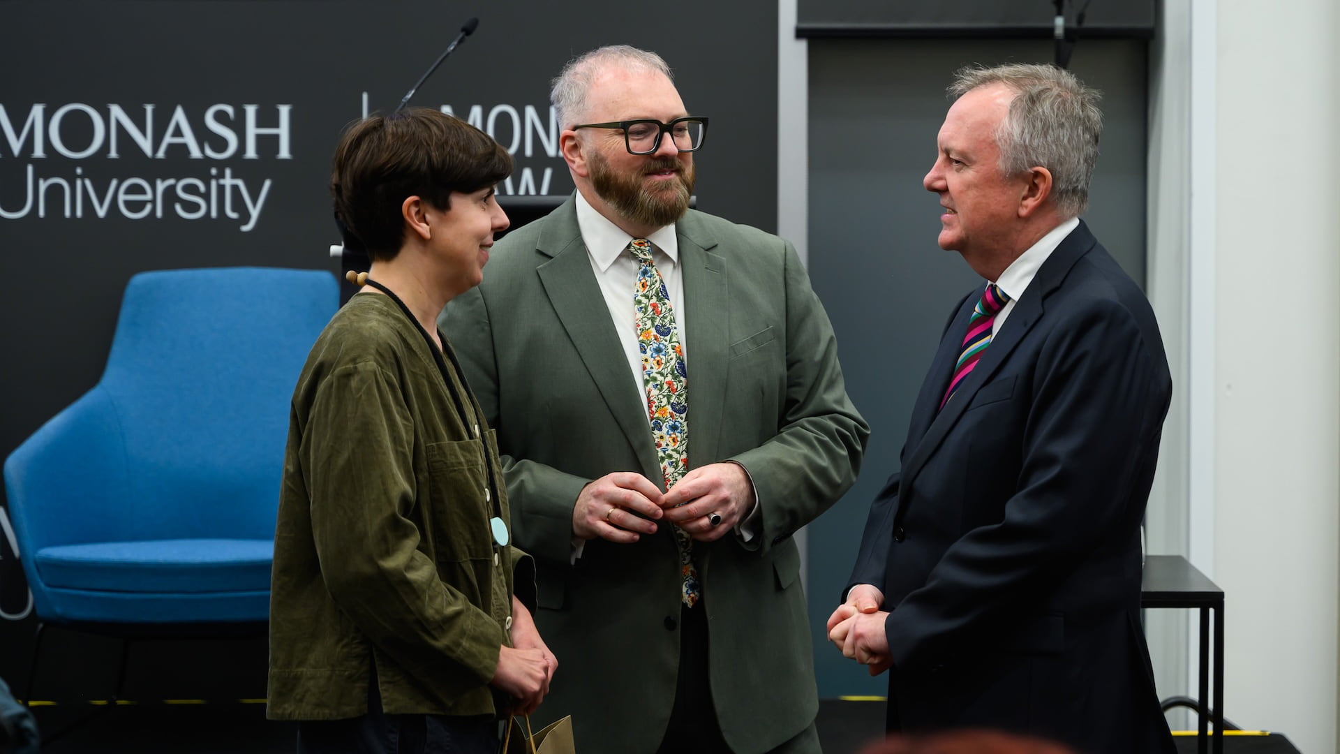 Professor Elen Stokes, Professor Steven Vaughan and the Honourable Chief Justice Richard Niall.
