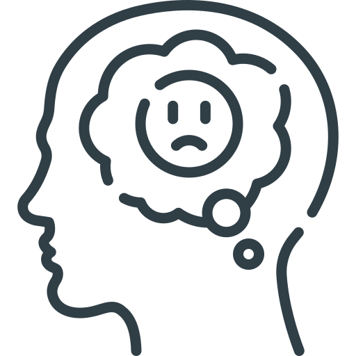 Lineart: Profile of person with sad emoticon on their mind