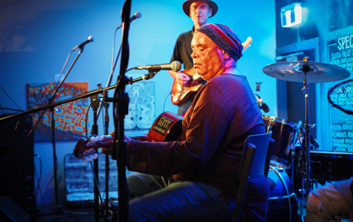 Photo of Indigenous singer at Rock On for Climate Action, Tomakin, 2024. Credit: J&S Design / Good Vibes Entertainment