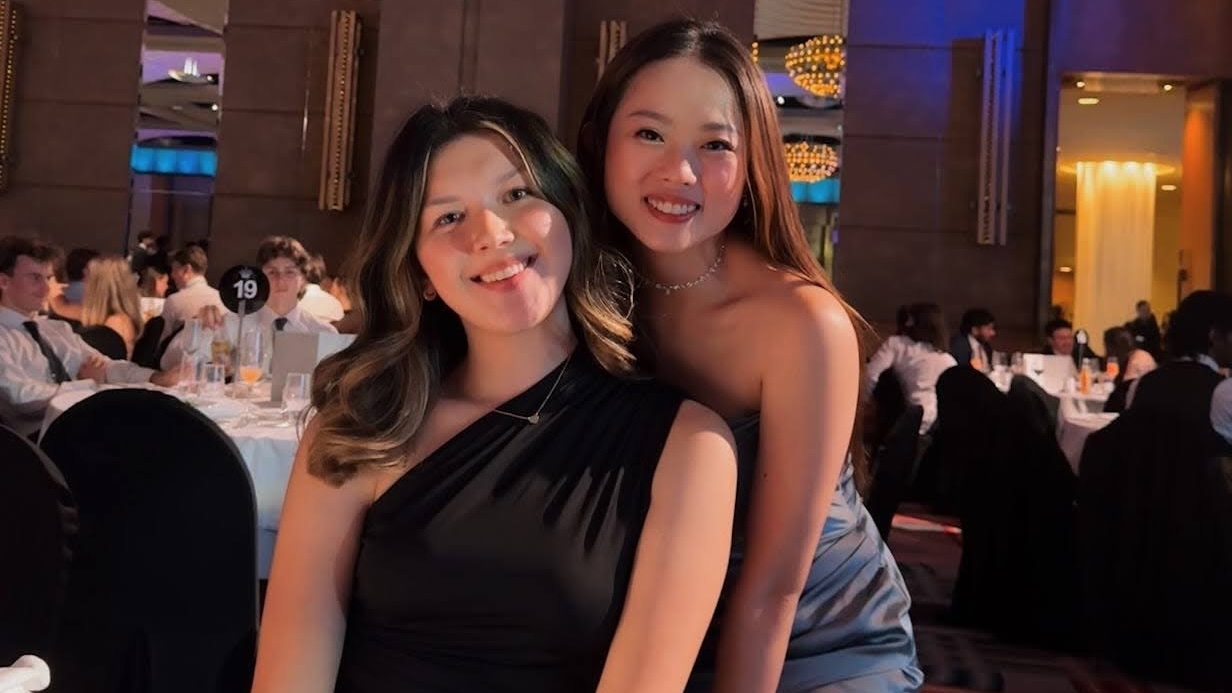 Left: Collette Goh (Secretary), Right: Sarah Tok (President) featured at Monash Law Ball 2024
