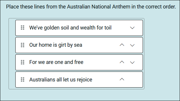 Screenshot of quiz question reordering icons