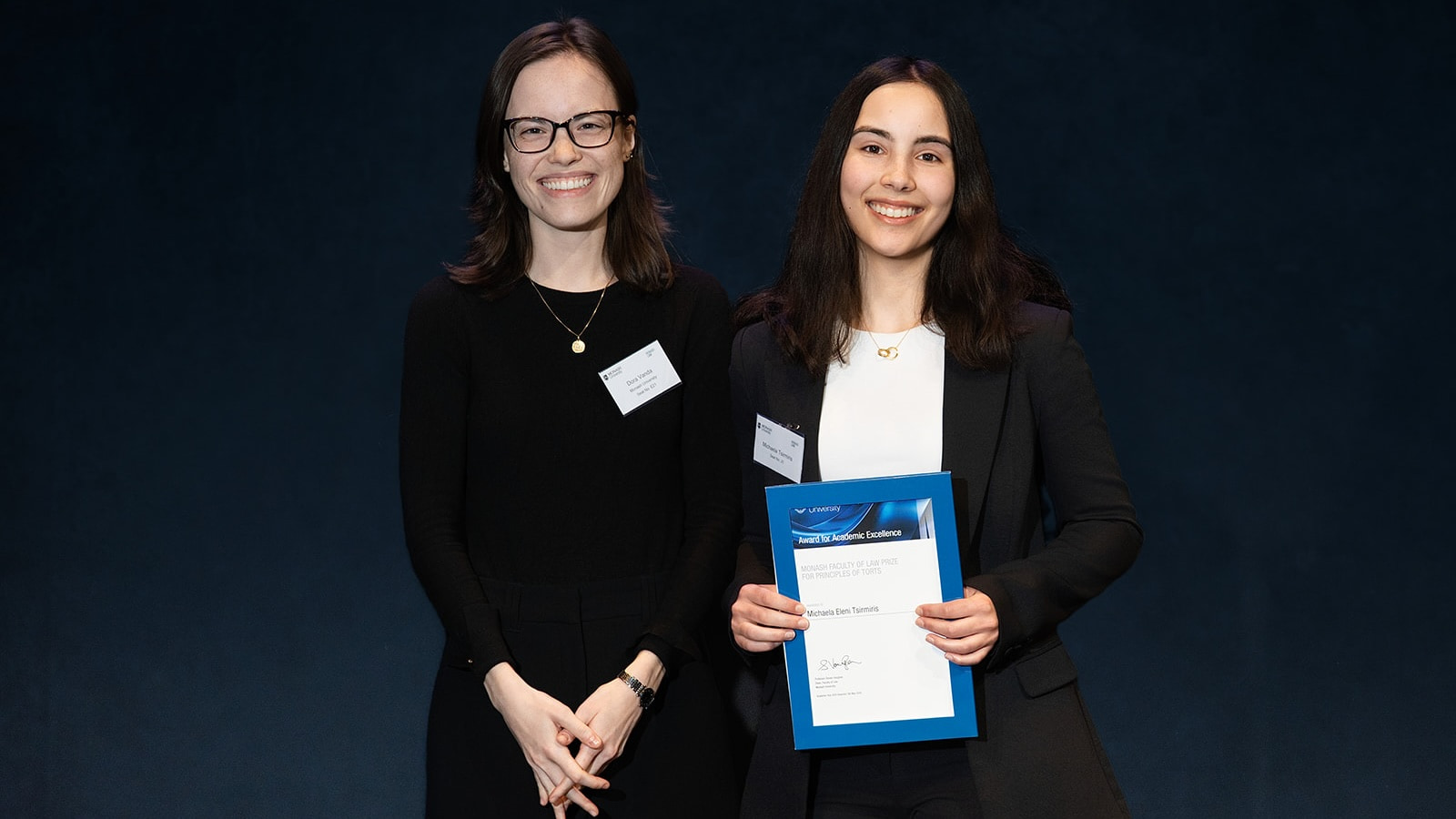 Lecturer Dora Vanda and Michaela Eleni Tsirmiris.
