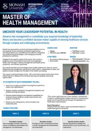 Master of Health Management flyer
