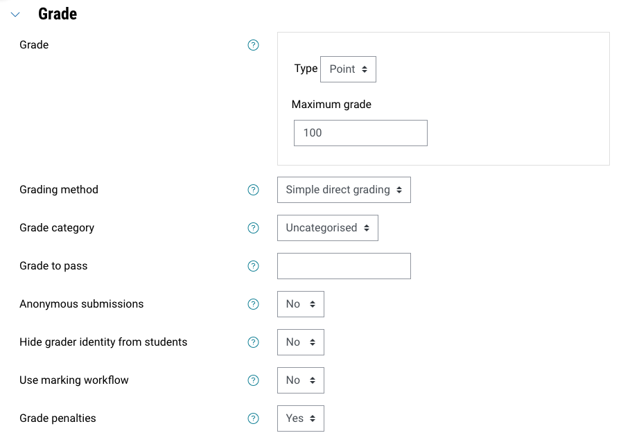 screenshot of grade settings