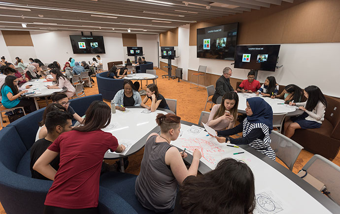Student using interactive space