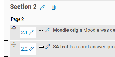 Screenshot of editable question numbering