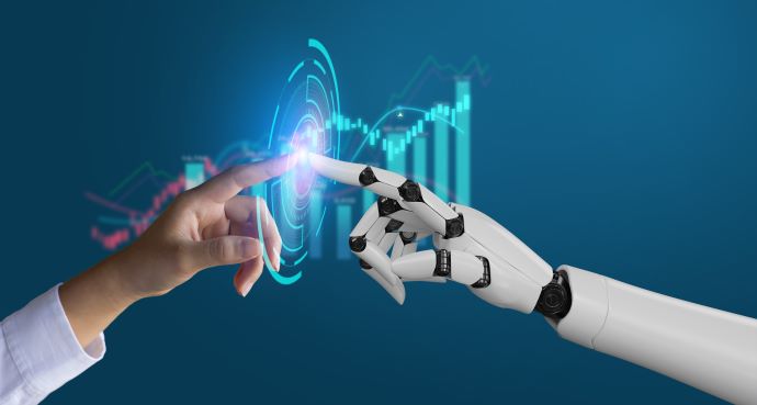 HUMAN HAND AND ROBOT HAND TOUCHING