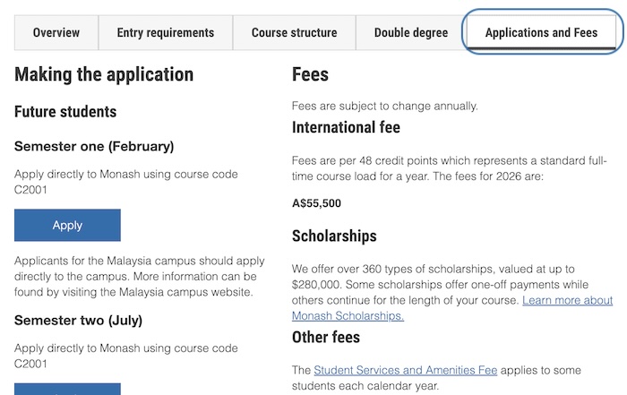 International course fees