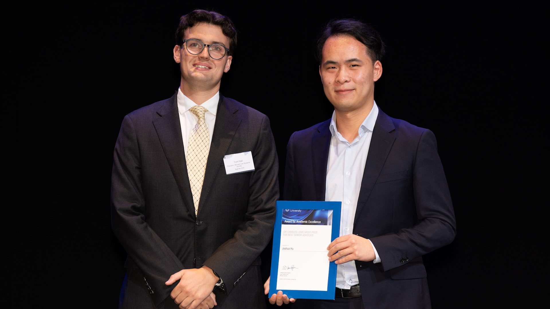 Thomas Hall from Monash Law Students&rsquo; Society and Joshua Hu.