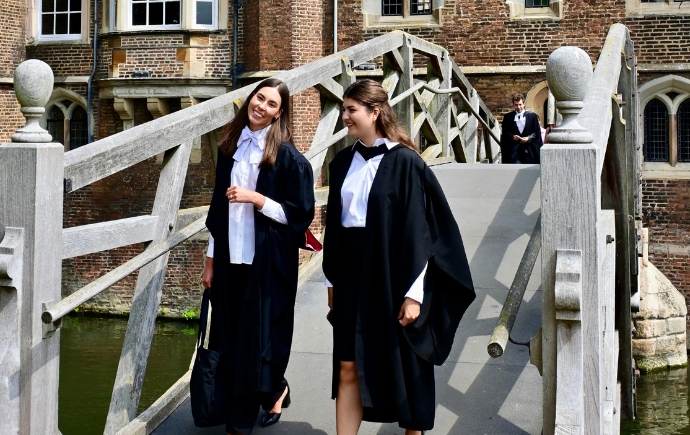 Hannah Mitchell with a friend at Cambridge.