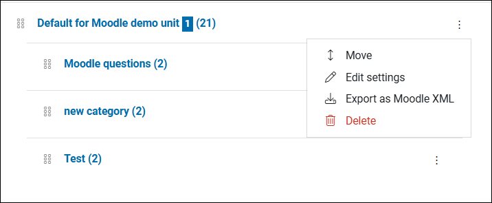 Screenshot of Moodle 4.5 question bank