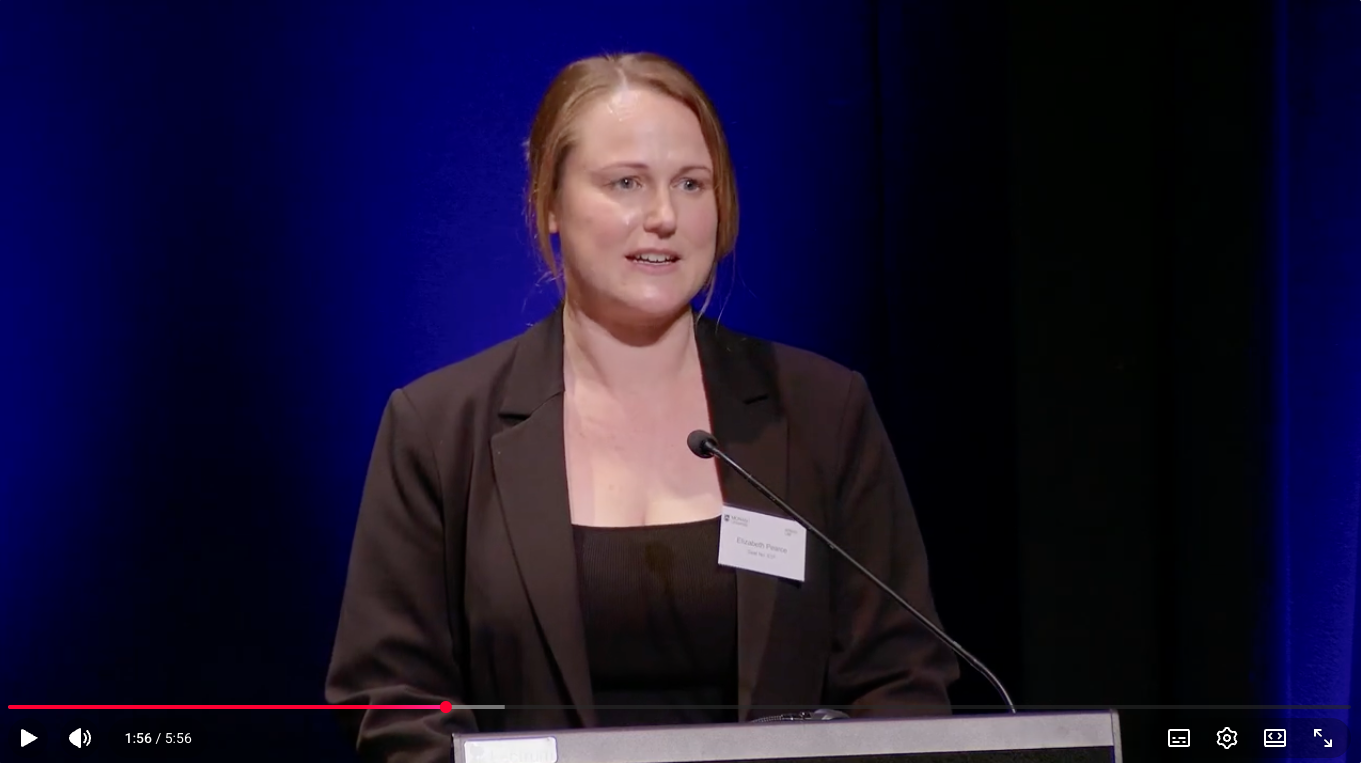 Watch Elizabeth Pearce&rsquo;s full thank you speech for the Chief Justice Marilyn Warren AC KC Prize for Best Juris Doctor Student on YouTube.
