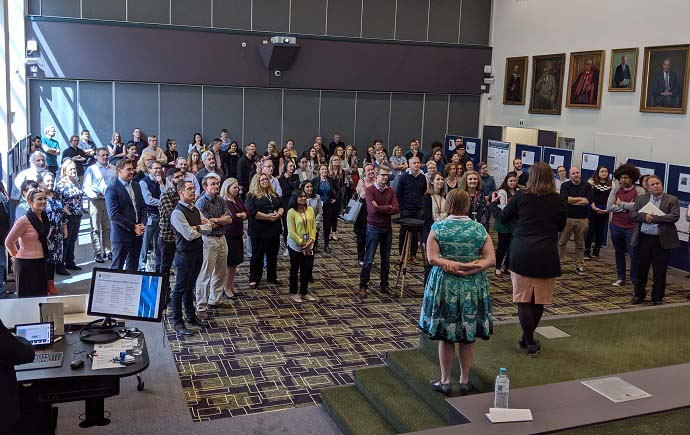 The audience attending the HRM launch event in Cossar Hall