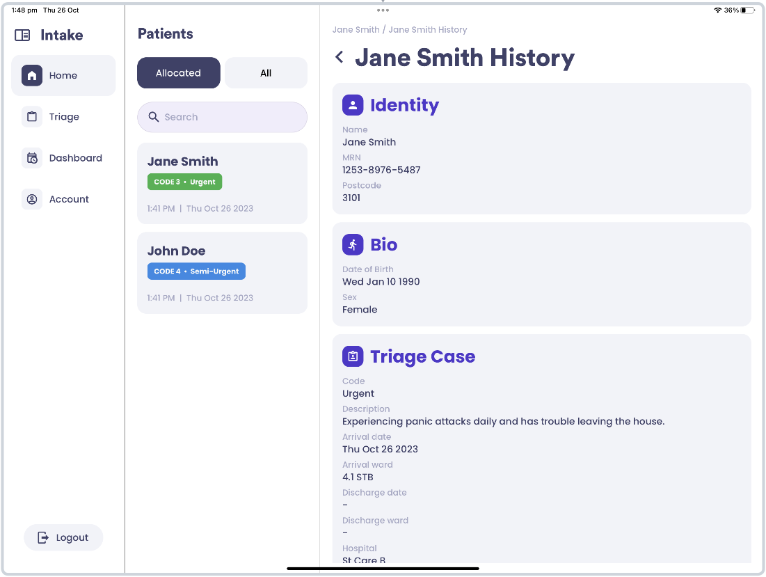 Nurse patient triage example
