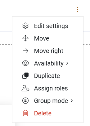 screenshot of drop down options