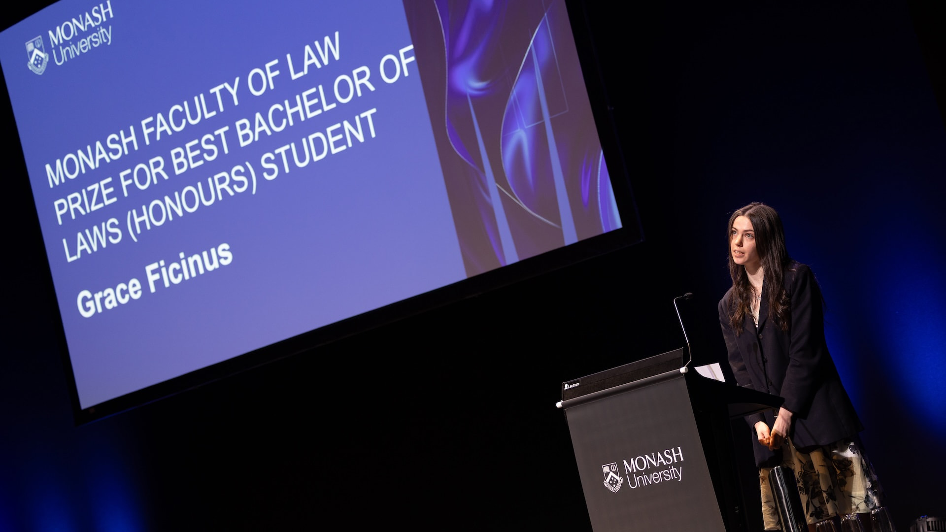 The Monash Faculty of Law Prize for Best Bachelor of Laws (Honours) Student winner, Grace Ficinus.