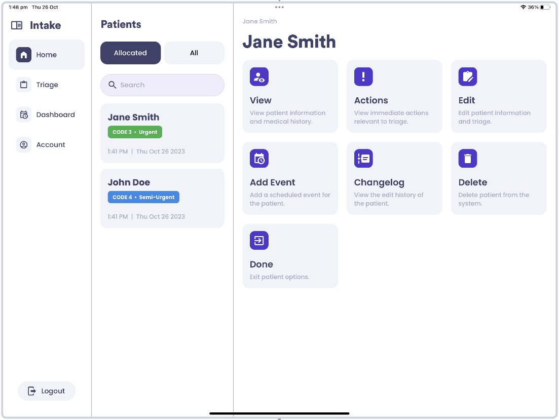 Example patient home page