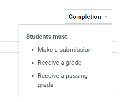 Example of completion criteria view