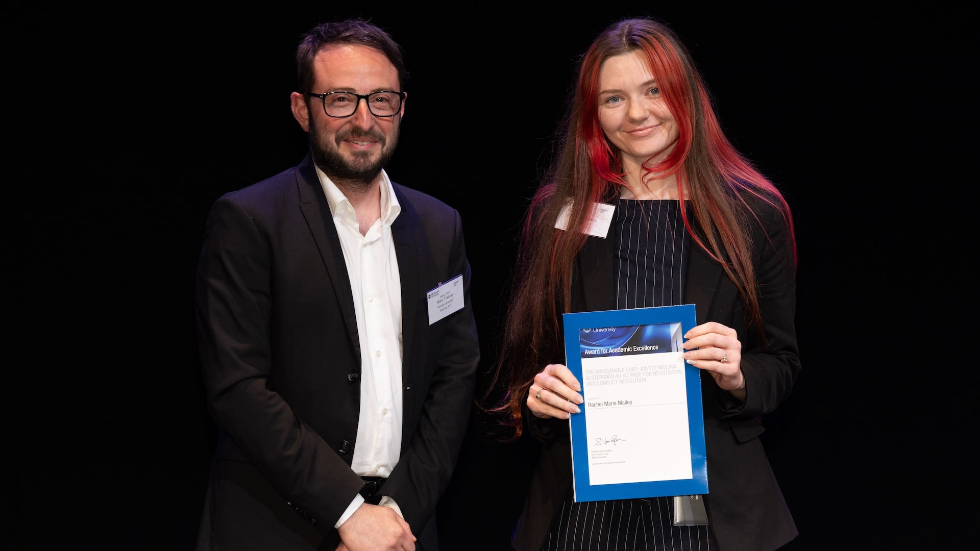 Associate Professor Marc Trabsky and Rachel Marie Malley.